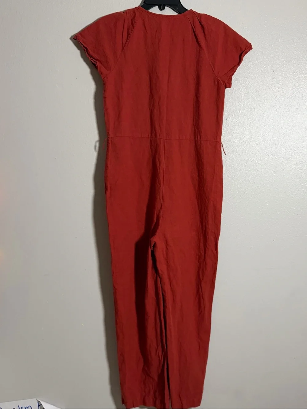 Madewell Women Linen-Cotton Button Front Pleat Sleeve Jumpsuit Orange/Red size 0